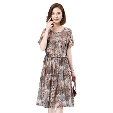 2021夏季新款简约气质圆领休闲舒适衬衫抽绳连衣裙，女装连衣裙，叶笙衣