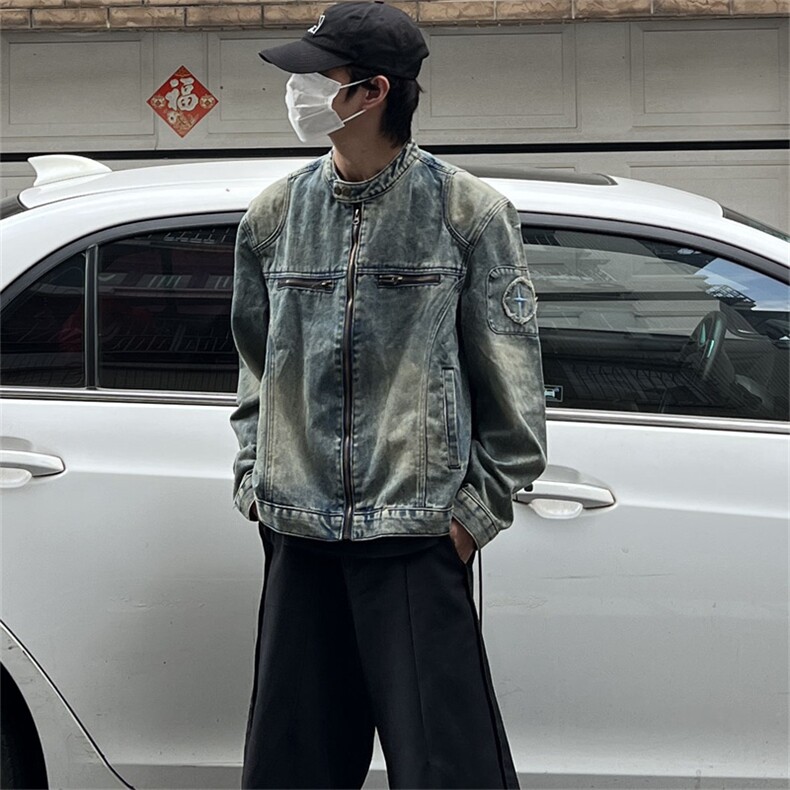 美式做旧水洗牛仔外套男宽松街头百搭痞帅休闲机车风工装立领夹克,男装工装外套,星座302B