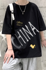 YT26208-P30亚短袖t恤男大码五分袖男宽松七分袖港风模特，男装T恤，电商A040