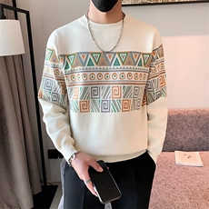 欧美风男潮牌针织衫秋季男款长袖羊毛衫花纹提花男毛衣M845，男装针织衫/毛衣，星座1116A-2（原606A-1）