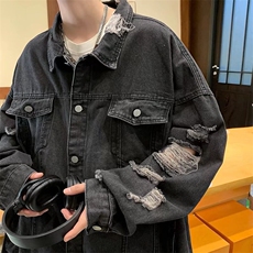 新款破洞牛仔外套男春秋季胖子大码休闲上衣港风工装夹克W153，男装夹克，星座1116A-1（原606A）