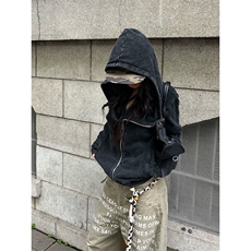 秋冬连帽斜拉链卫衣女修身百搭显瘦设计感翻领美式开衫外套上衣，女装短外套，四季星座505