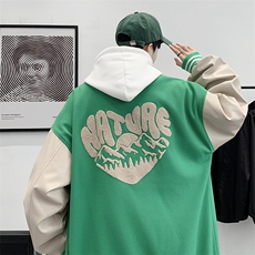 美式棒球服男秋刺绣毛呢皮袖夹克青少年港风ins潮外套JK01-P100，男装夹克，星座308B-2
