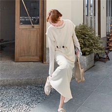 现货2D078-T1950-P195K298打底+设计感马甲+半裙两穿3件套高智风，女装套装/套裙，2D078