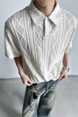 翻领T恤男夏季美式麦穗纹提花老钱风polo衫短袖-A2409P30，男装T恤，电商B241