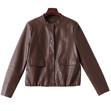 立领皮衣外套女短款夹克休闲韩版修身显瘦2023秋季新款，女装皮衣，江南女神