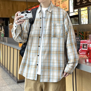 秋季小香风衬衫翻领男大皂大码宽松痞帅外套格子衬衣A012/855TP28图片