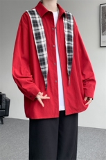 CS1156-特P38控68领巾小众设计感宽松大码衬衫男长袖衬衫外套，男装衬衫，电商A059
