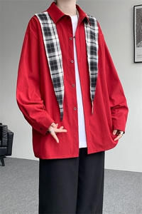 CS1156-特P38 控68 领巾小众设计感宽松大码衬衫男长袖衬衫外套图片