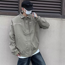美式复古街头设计男女小众外套翻领宽松情侣拉链夹克JS241-P70，男装夹克，星座1008-1