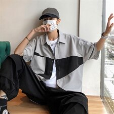 2021年春季新款拼接衬衫女宽松落肩港风衬衫男DS-C407-CS304-P35，男装衬衫，电商C323-1