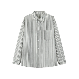 特批P35无差价25春条纹翻领长袖衬衫男宽松港风休闲百搭外套C5459图片