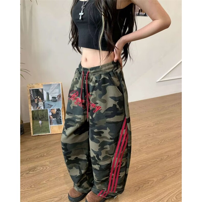 美式条纹迷彩工装裤女春秋季新款休闲宽松直筒阔腿裤LA80933-P50,男装工装外套,星座1008