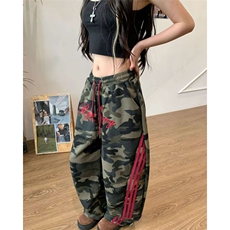 美式条纹迷彩工装裤女春秋季新款休闲宽松直筒阔腿裤LA80933-P50，男装工装外套，星座1008