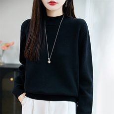 2025半高领套头衫针织衫时尚百搭简约，女装针织衫/毛衣，长今羊