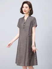 中年妈妈天丝短袖高端连衣裙女夏时尚大码宽松巨好看洋气提花裙子，女装连衣裙，雪樱依海