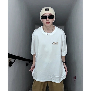抖音得物供货210克现货宽松纯棉美式潮牌印花落肩袖纯棉T恤AT2115图片