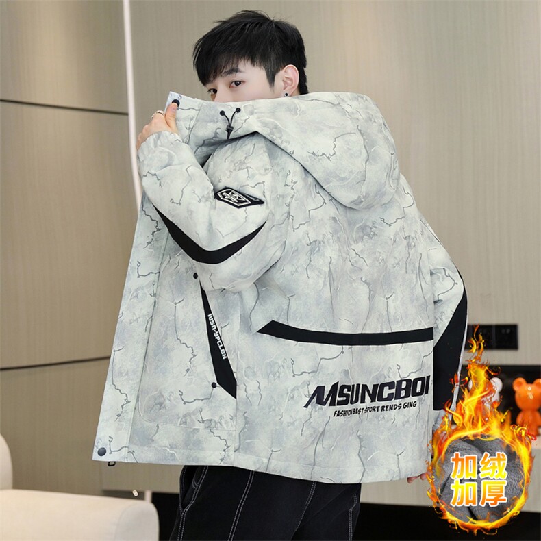加绒加厚连帽夹克男秋冬时尚潮流加厚棉衣男外套MY651-P88,男装夹克,星座310B-3