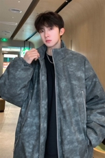 港风PU皮复古做旧双侧金属拉链设计夹克式棉衣男MY77092P130控198，男装夹克，星座227-7