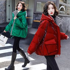 亮面短款羽绒服女2022新款加厚小个子棋盘格撞色洋气90白鸭绒外套，女装羽绒服，一安秀