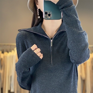 时尚百搭半高领长袖毛衣女修身显瘦针织衫图片
