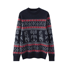 秋冬季35%羊绒个性异域风复古7针加厚圆领半高领提花羊绒衫男装，男装羊绒套衫，隆格羊绒