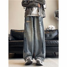 美式街头水洗牛仔裤男春秋宽松欧美高街vibe风长裤子NZ98-P58，男装牛仔裤，星座308B-2