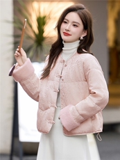 时尚立领羽绒服女2025冬季新款新中式宽松洋气短款羽绒外套，女装棉衣/棉服，伊航服饰