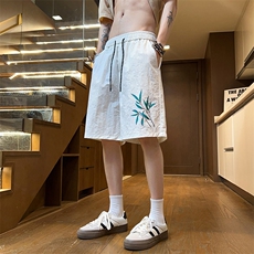 新中式高街ins小众竹叶hiphop五分休闲短裤运动裤《图案以注册》，男装休闲裤，电商A063