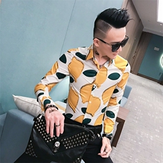 312A-922-P55新款柠檬图案修身长袖衬衫男发型师网红夜场衬衣-A，男装衬衫，星座312A-5