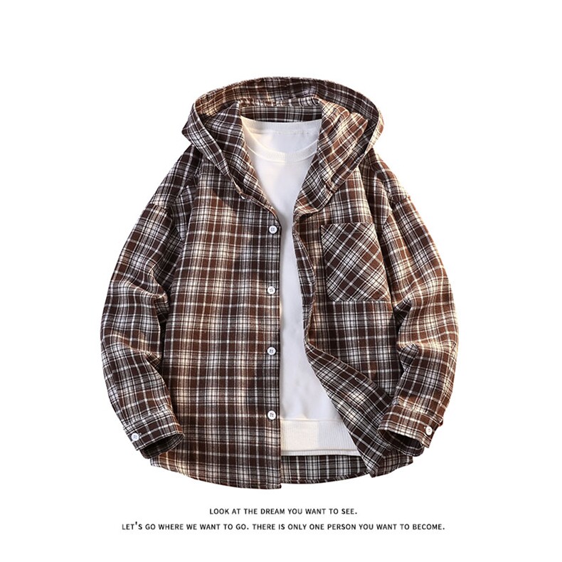 连帽格子衬衫男女宽松休闲百搭高级感长袖上衣外套C2271-特价P36，男装衬衫，电商A007