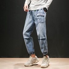 2020马切达秋季新日系大码潮男九分纯色松紧腰牛仔裤K293-P50，男装牛仔裤，电商A001