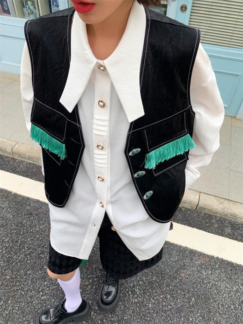 流苏口袋复古马甲，女装马甲，YOUER DENG