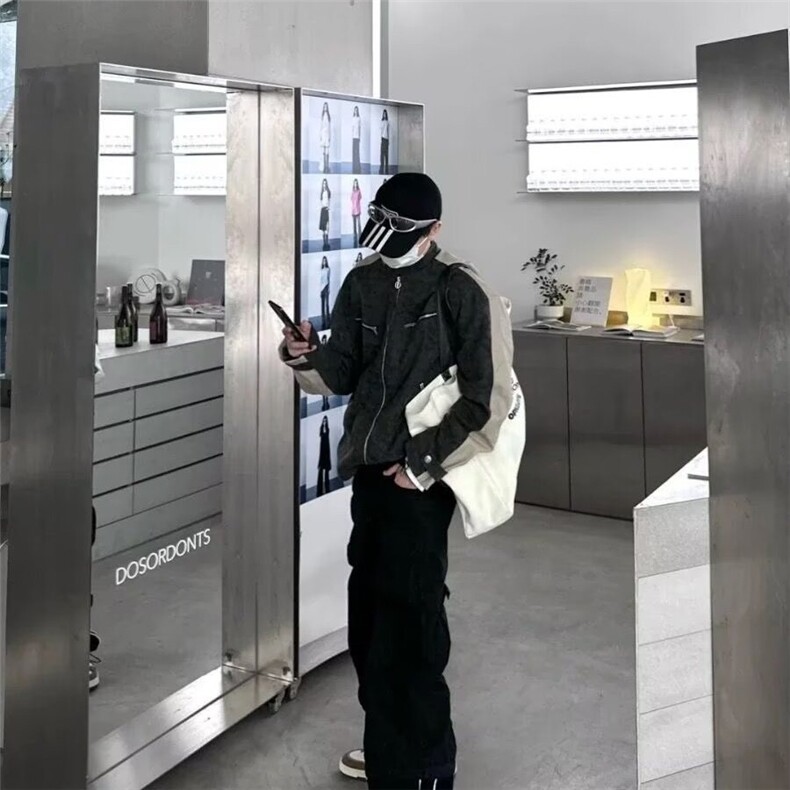 WT89-P75 美式拼接冲锋衣外套男女2025新款宽松学生休闲立领图片