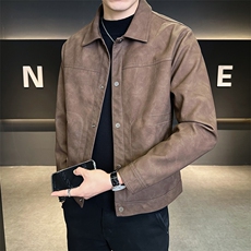 皮衣外套男款秋季2025新款翻领修身皮夹克C317-5536-P145，男装夹克，电商C317