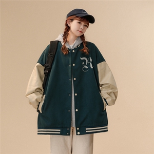 中性风22秋冬新品港风字母印花PU皮棒球服夹克外套G644P85控108图片