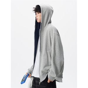 8XL-M秋连帽卫衣男宽松休闲纯色拉链开衫外套拼色帽衫运动WY27P65图片