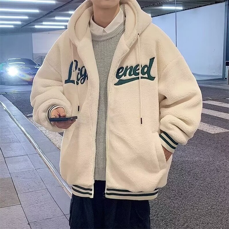 摇粒绒卫衣外套男生冬季青少年加绒加厚美式潮牌大码羊羔毛棒球服,女装短外套,星座1210-1