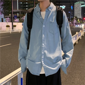 牛仔衬衫男长袖韩版痞帅工装衬衣港风潮牌宽松休闲外套CS980-P45图片