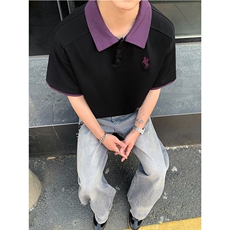 260克曼巴棉夏季拼接撞色假两件休闲POLO衫短袖男士美式潮T恤P38，男装Polo衫，电商C306-1
