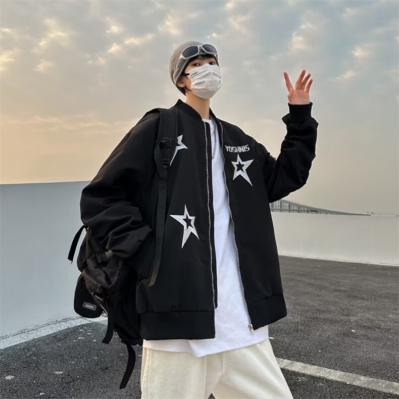 立领简约潮流宽松型日常原宿拉链青春流行春秋长袖新款夹克,男装夹克,星座716-4