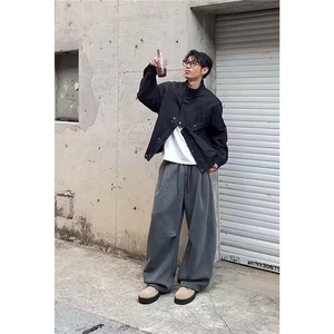 秋季美式慵懒风解构卫裤男女百搭宽松休闲运动弯刀裤K06083P55,西裤搭配运动鞋汗衫女图片
