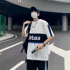 ins流行简约新款文艺原宿五分裤五分袖T恤慵懒男夏季休闲套装潮流，男装T恤，星座1013