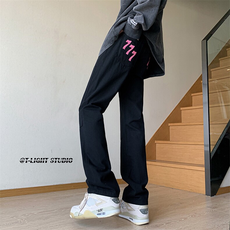 B221美式ins高街小众暗黑刺绣修身小脚休闲裤LK23039-P60控78,男装休闲裤,电商B221