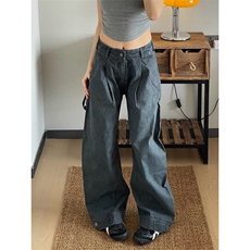 阿渔快跑美式工装牛仔休闲裤阔腿复古宽松直筒男女裤子K6523-P60，男装工装外套，星座412-3