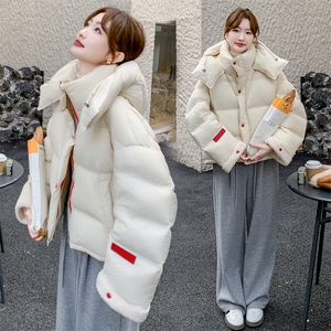 2024冬季新款仿羊羔毛拼接羽绒服短款白鸭绒加厚面包服90白鸭绒图片