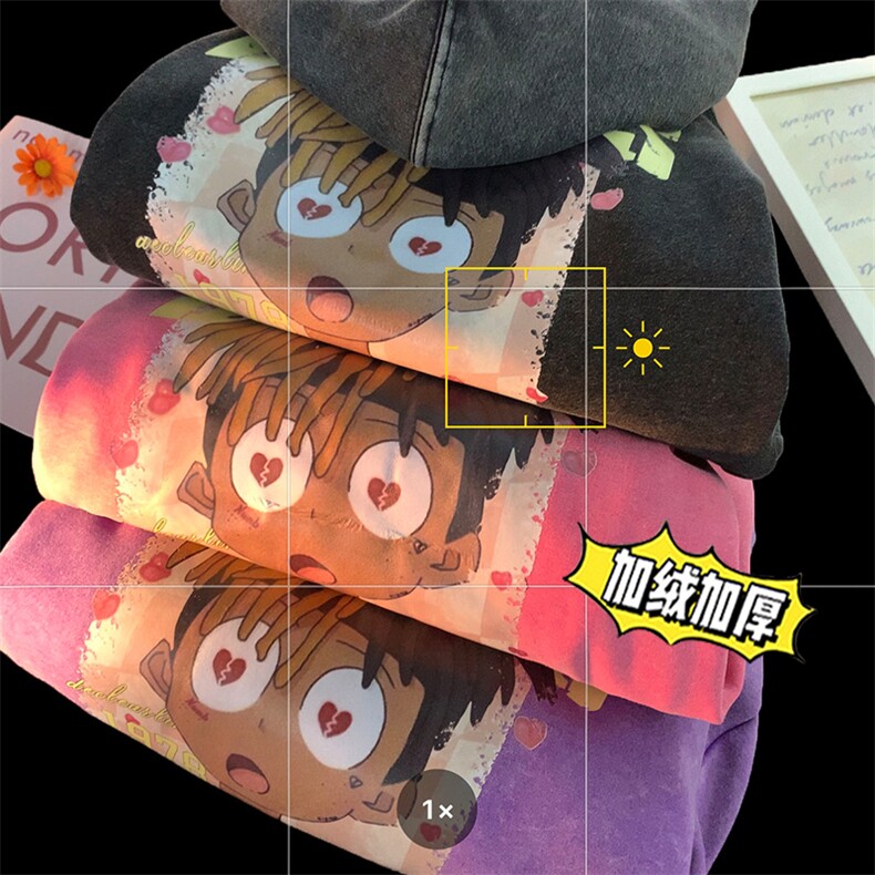 直播品质500克重磅潮牌美式做旧炒雪花水洗加绒卫衣H1356特P65,男装卫衣,电商A486