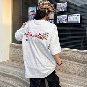万针全刺绣工艺抖音得物高品质260克重磅纯棉双纱美式高街短袖T恤图片