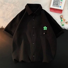 夏季港风薄款衬衫男短袖宽松高级感休闲寸衬衣外套男CS0562-P35，男装衬衫，星座308B-1
