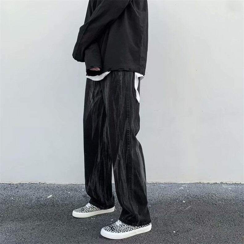 ins街头嘻哈痞帅牛仔裤男宽松直筒长裤暗黑机能风高街裤子7095-40,男装牛仔裤,星座1008-1